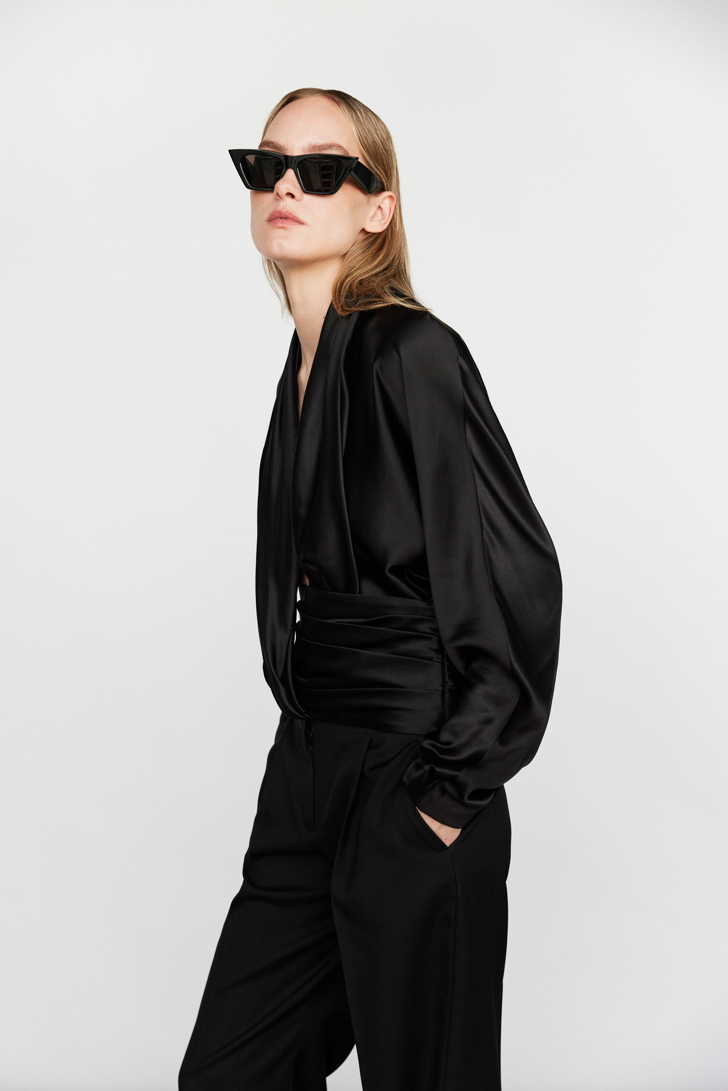 silk blouse with cummerbund