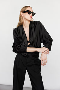 silk blouse with cummerbund