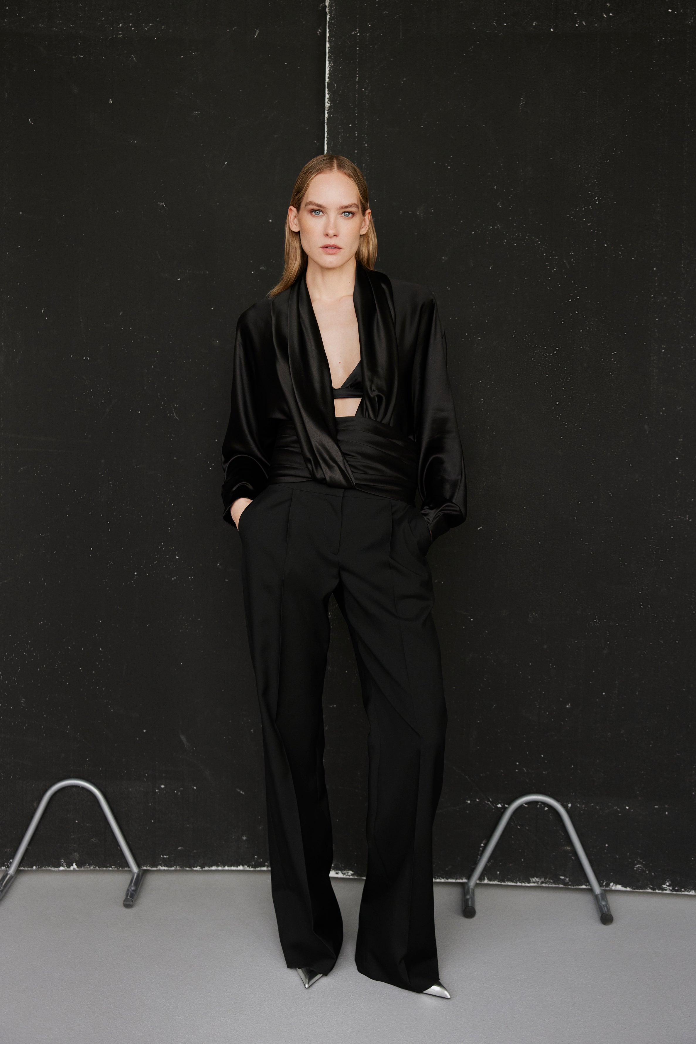 silk blouse with cummerbund