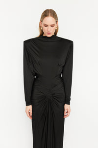 gown with shoulder pads