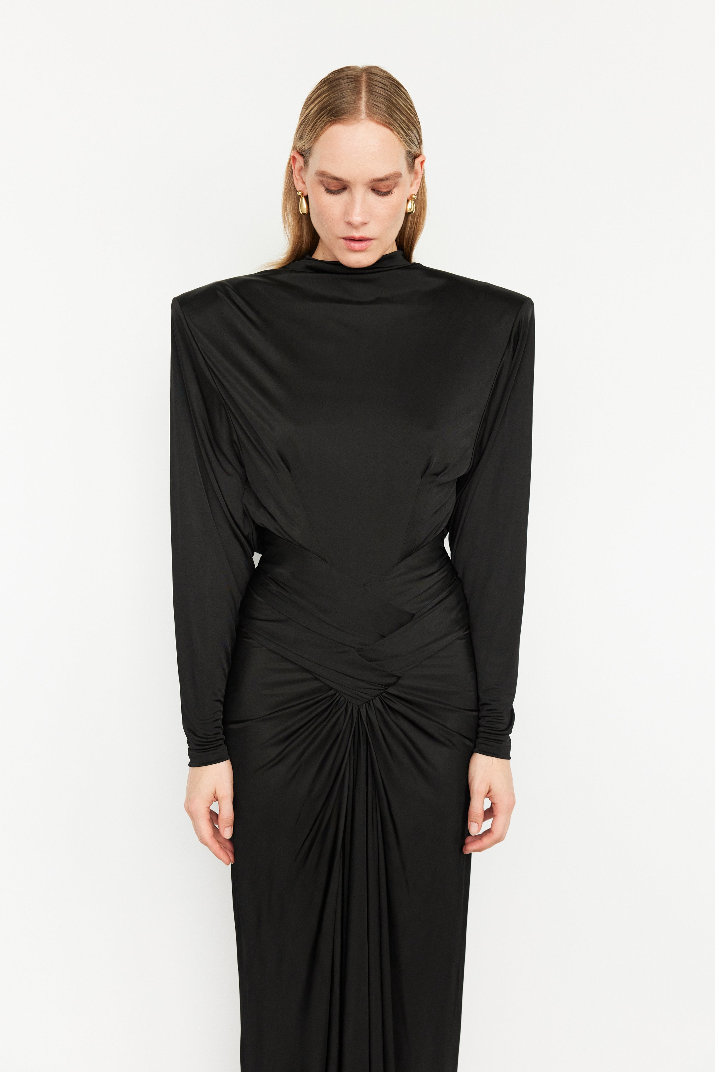 gown with shoulder pads