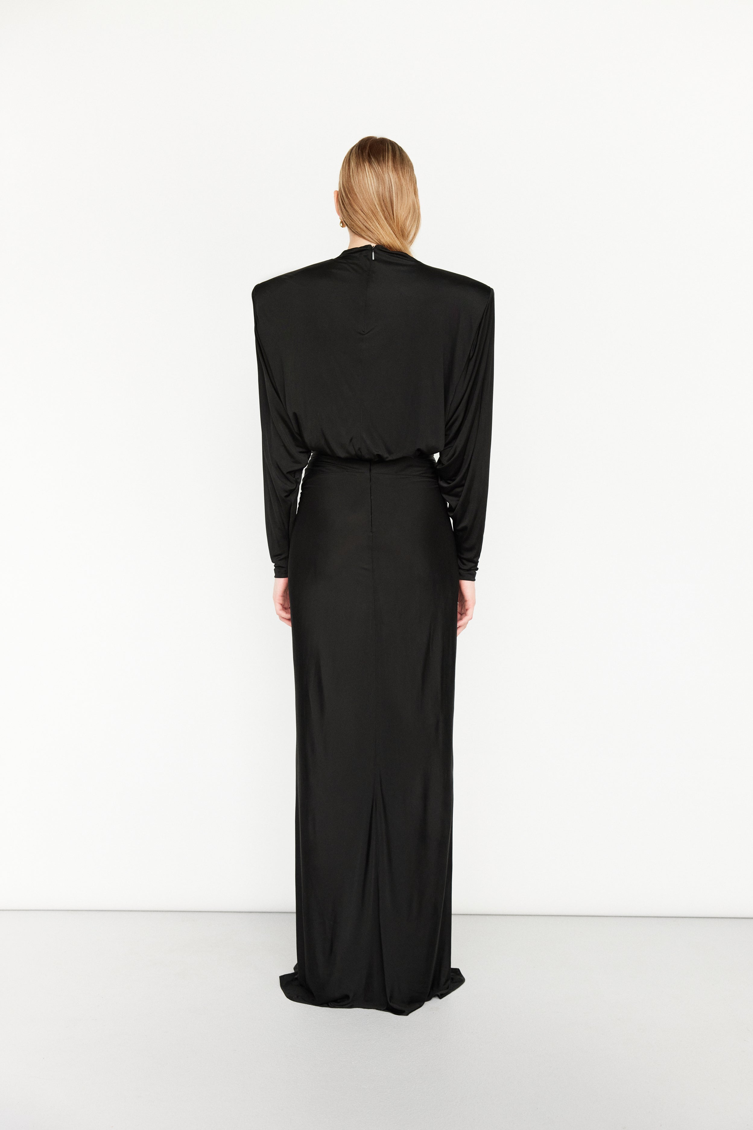 gown with shoulder pads