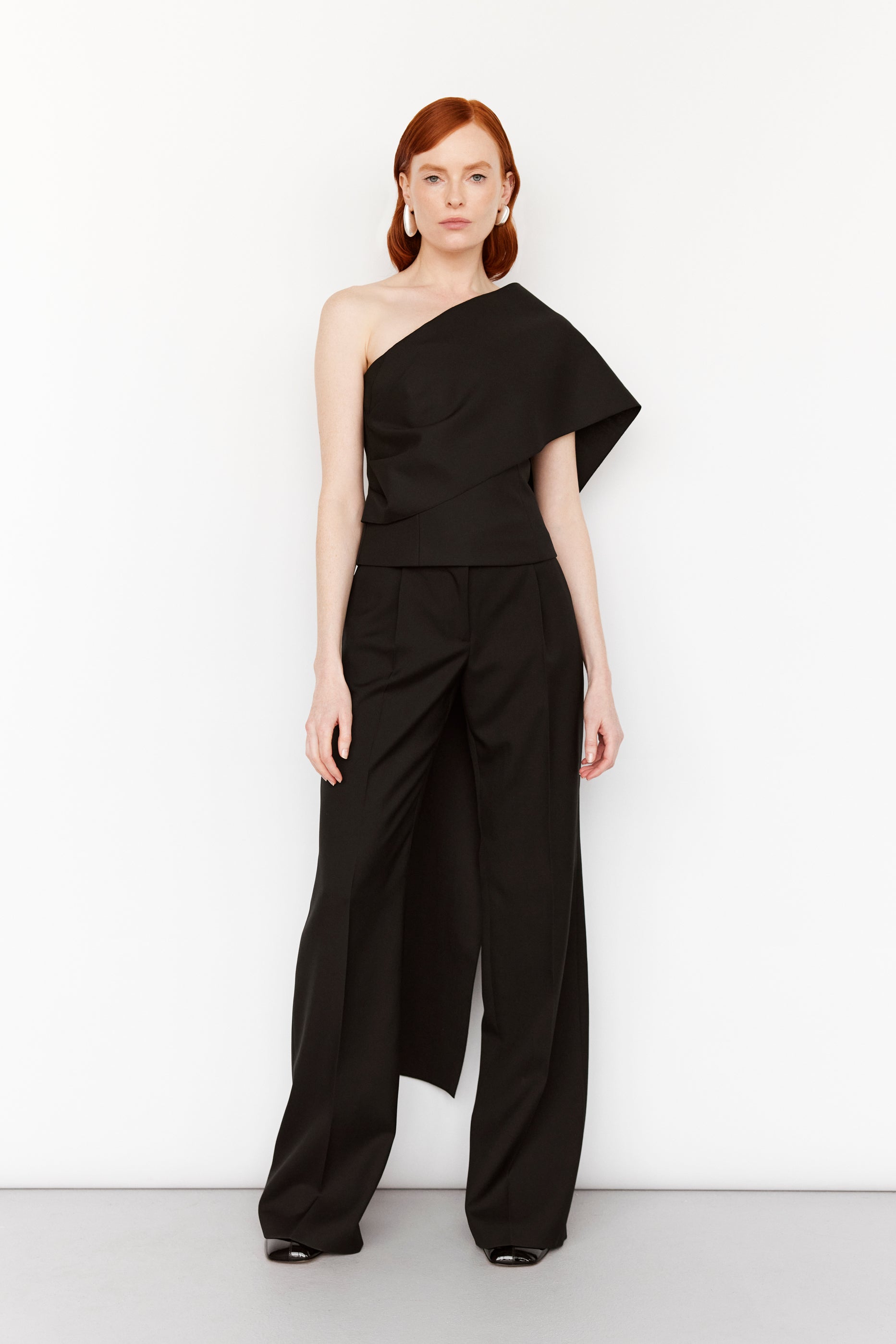 one-shoulder cape top