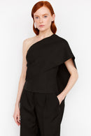 one-shoulder cape top