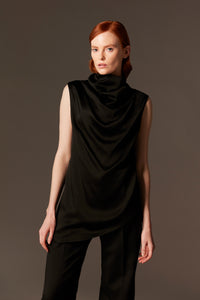 sleeveless draped satin top