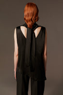 sleeveless draped satin top