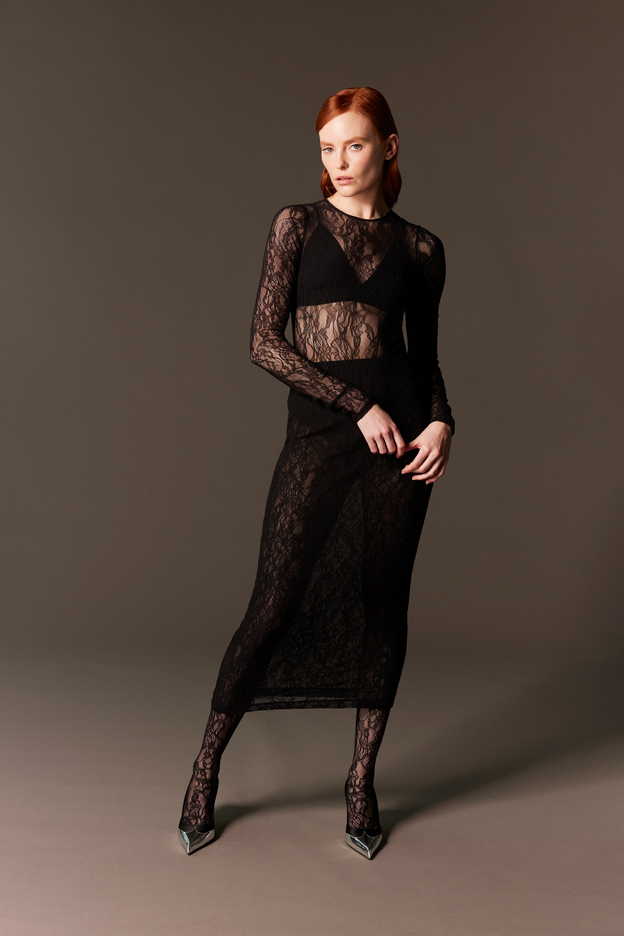 sheer lace midi skirt