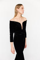 off-shoulder velvet top