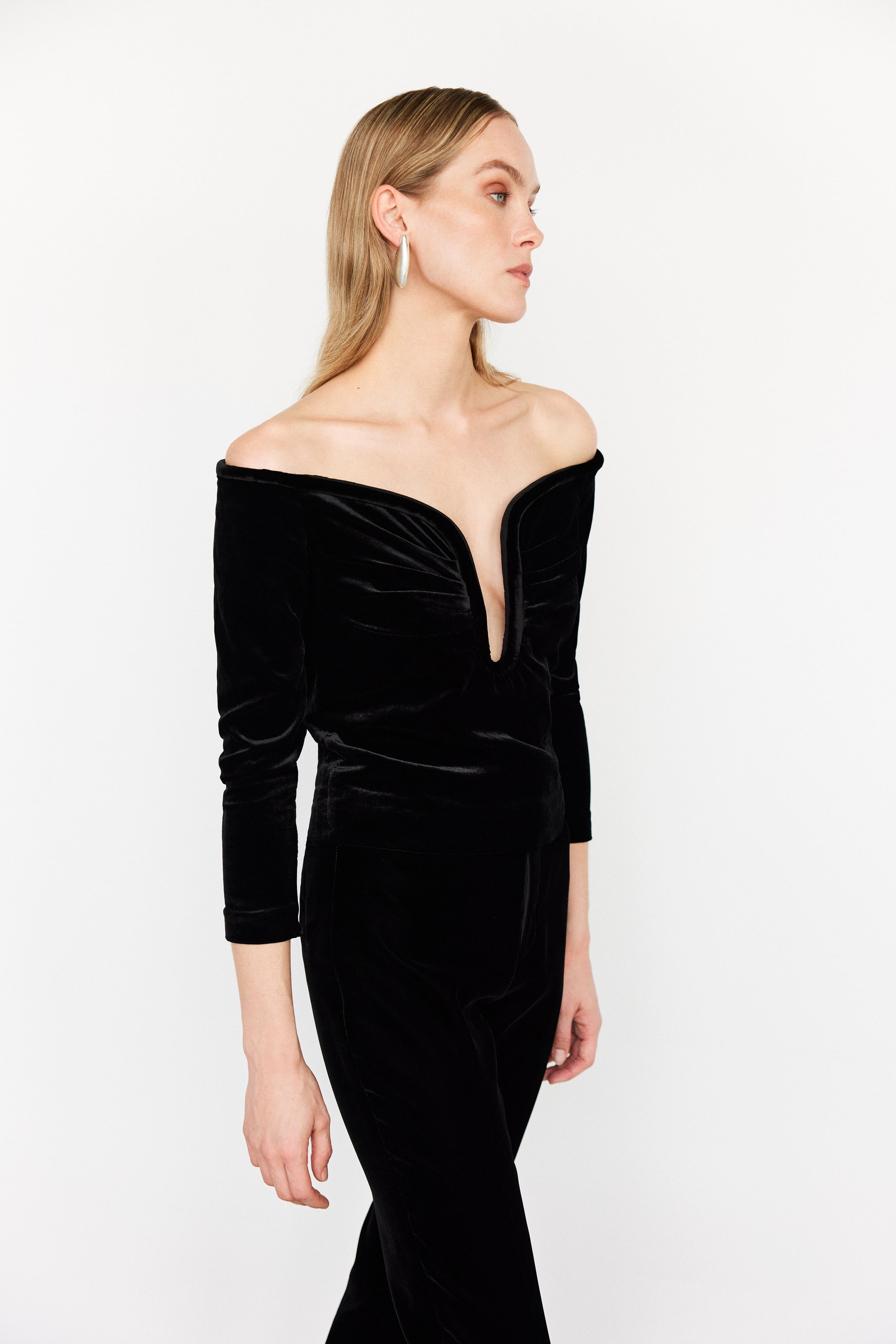 off-shoulder velvet top