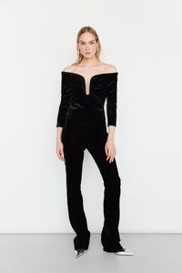 off-shoulder velvet top