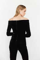 off-shoulder velvet top