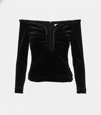 off-shoulder velvet top