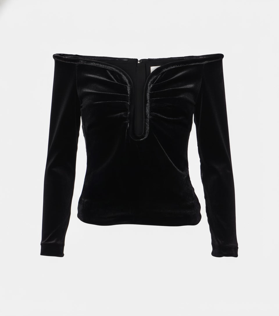 off-shoulder velvet top