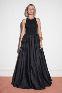 jersey and silk taffeta gown